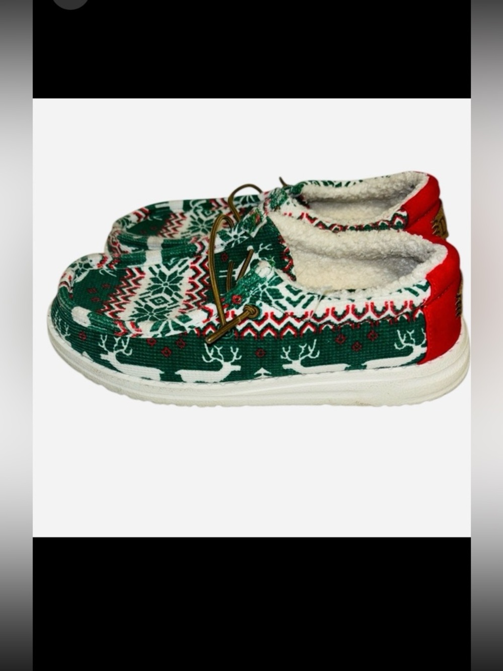 Hey Dude Wally Green Ugly Sweater Shoes - youth size 3